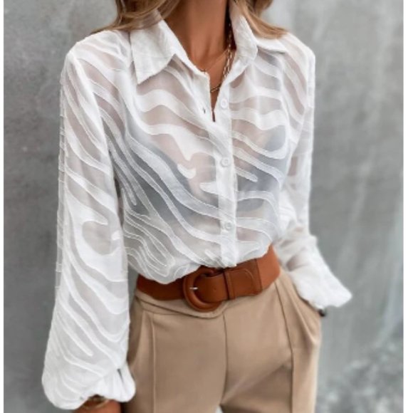 Source Unknown Tops - NWOT Zebra Print Semi Sheer Tunic Bishop Sleeve Size Lg